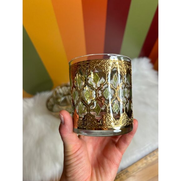 Valencia green gold filigree design by Culver whisky glasses - Picture 7 of 10